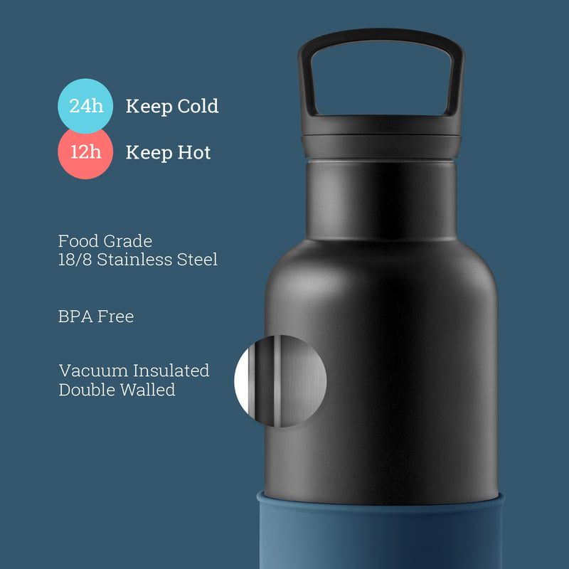 Black-Navy Blue 20 Oz, HYDY - Water bottles, 18/8 (304) Stainless Steel, BPA Free, Reusable