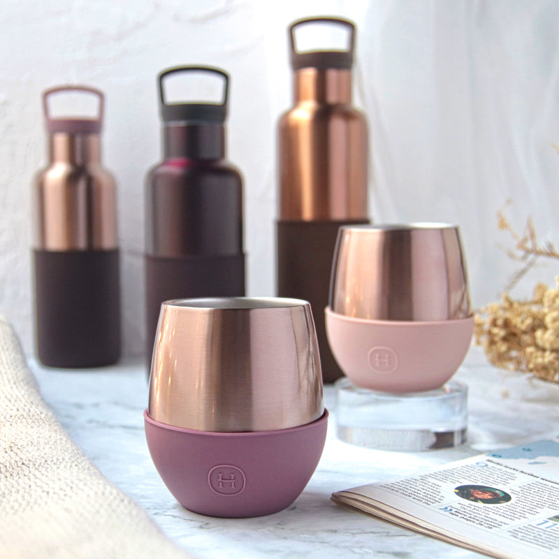 Pink Gold Tumbler-Sangria 8 OZ, HYDY - Water bottles, 18/8 (304) Stainless Steel, BPA Free, Reusable
