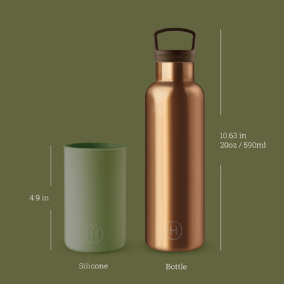 Bronze Gold-Seaweed Green 20 Oz, HYDY - Water bottles, 18/8 (304) Stainless Steel, BPA Free, Reusable