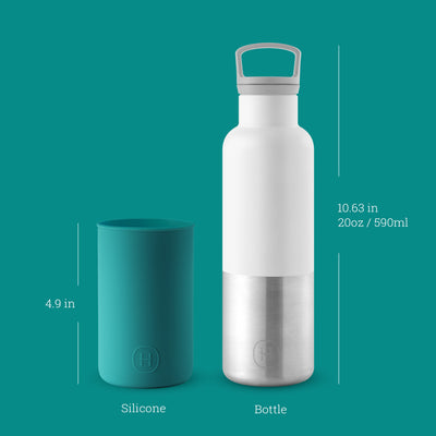 White-Dark Cyan 20 Oz, HYDY - Water bottles, 18/8 (304) Stainless Steel, BPA Free, Reusable